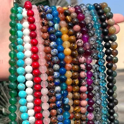 Natural Gemstone Round Spacer Loose Beads Jewelry Making 4mm 6mm 8mm 10mm 12mm  • $2.69