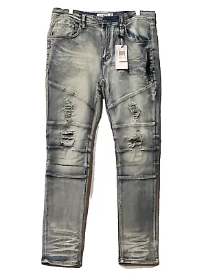 Men's Bleeker Bleeker Distressed Jeans With Rips - Midnight Blue Indigo P1152M • $39.99