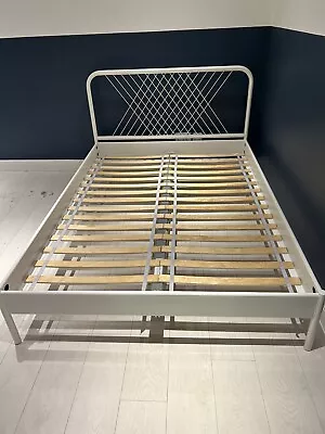 Ikea Double Metal White Bedframe Nesttun  • £50