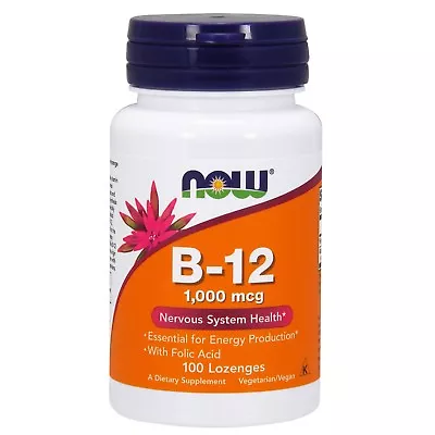 NOW Foods Vitamin B-12 (1000 Mcg) With Folic Acid Chewable 100 Lozenges • $7.99