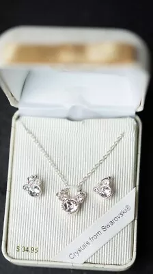 Disney Parks Mickey Mouse Swarovski Crystal Necklace & Earrings Set New In Box • $29.99