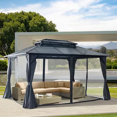 10'x13' Outdoor Aluminium Gazebo Double Roof W/ Nettings And Curtains For Patio • $789.99