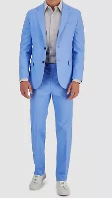 $395 Nautica Men's Blue Modern-Fit Linen Jacket Pants 2-Piece Suit Size 44R • $126.78