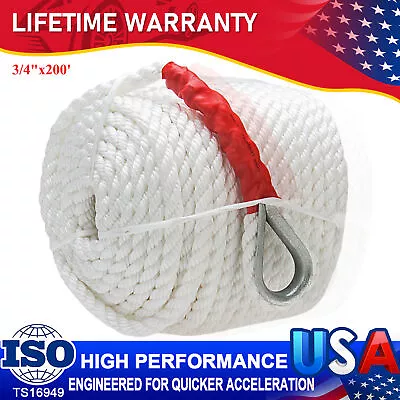 NEW Heavy Duty 3/4 X 200' Twisted Three Strand Nylon Anchor Rope Boat 12592 LBS • $79.59