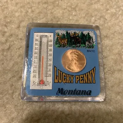 Montana Lucky Penny Thermometer Blue Fridge Magnet Travel Souvenir 2001 Vintage • $9.81