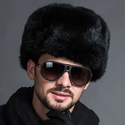 Men Ushanka Winter Warm Raccoon Fur Plush Russian Cossack Trapper Hat Black • $13.19