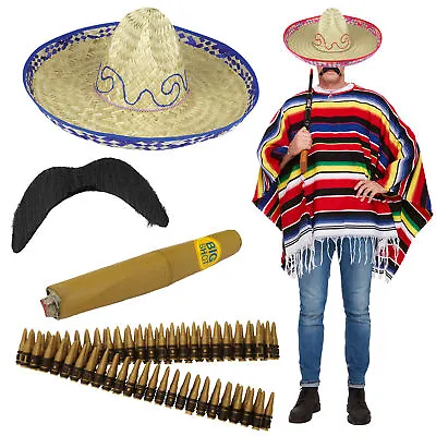Adult Mexican Poncho Sombrero Stag Night Do Fancy Dress Adult Costume Outfit New • £12.95