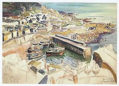 Mousehole Harbour Cornwall Laura Knight Print In 10 X 12 Inch Mount SUPERB • £16.95
