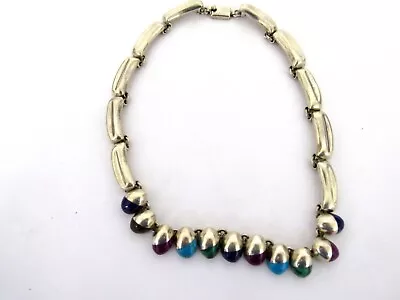 Vintage Taxco Mexico Sterling Silver & Multi Color Stones Necklace (RAR-2) • $195