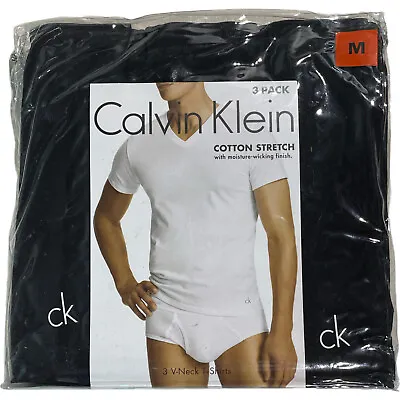 $32 • Buy Calvin Klein Men's 3 PACK Cotton Stretch V Neck Short Sleeve T-Shirt White Black