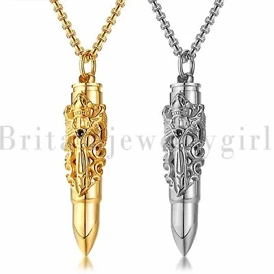 Dragon Sword Bullet Memorial Keepsake Pendant Cremation Ash Urn Necklace For Men • $12.89