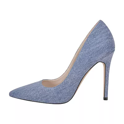 Onlymaker Womens Denim Pumps High Heel Stiletto Pointy Toe Fashion Slip On Shoes • $49.99