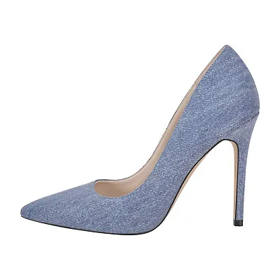 Womens Denim Pumps High Heel Stiletto Pointy Toe Fashion Slip On Shoes • $49.99