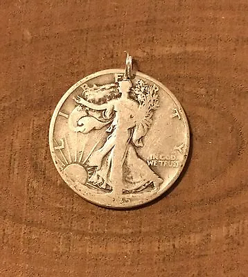 Walking Liberty Half Dollar 90% SILVER Coin Jewelry-PENDANT CHARM Vintage! Obv • $26