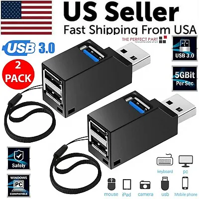 2 Pcs 3 Port USB 3.0 Hub Portable High Speed Splitter Box For PC Notebook Laptop • $8.39