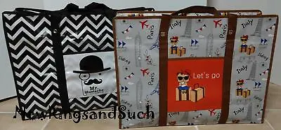 2 PC Tote Reusable Bags Large Laundry Zipper Shopping Bag-17x23 Lets Go Mustache • $11.98