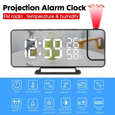 $29.59 • Buy LED Digital Alarm Clock Projection FM Radio Time Temperature Projector Snooze AU