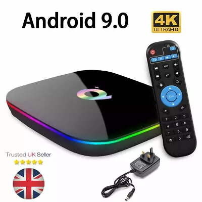 Q BOX Plus Quad Core Android 9.0 TV Box 4GB+32GB Smart Media Player WIFI HDMI UK • £36.95