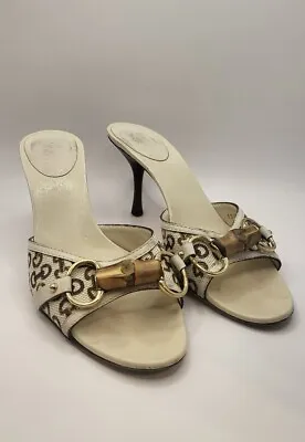 $120 • Buy Gucci Horsebit Bamboo Heels Designer Shoes Women's Size 7.5 Made In Italy