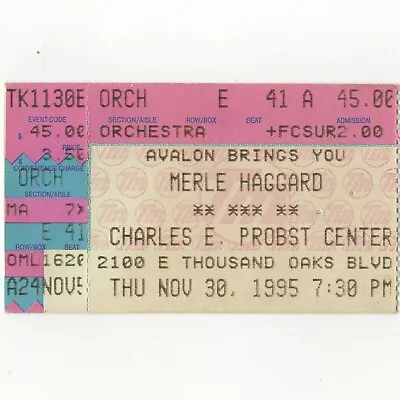 MERLE HAGGARD Concert Ticket Stub LOS ANGELES CA 11/30/95 THOUSAND OAKS CTR Rare • $8.99