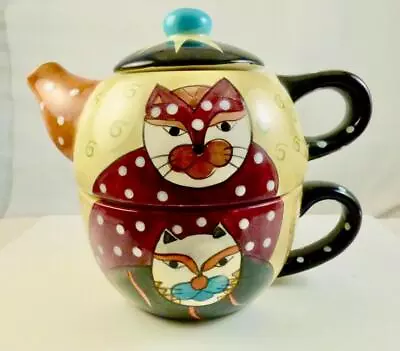 Milson & Louis Stacking Teapot & Mug Hand Painted Whimsical Cats 3 Pcs • $29.99