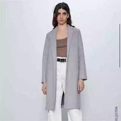 Zara Grey Felt Textured Open Mid Length Coat Small • $65