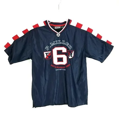 Vtg P Miller Denim Collection Jersey Youth Med (12-14) Blue With Red/White 6 • $59.95