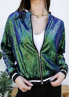 Striped Metallic Sequin Varsity Jacket • $41.99