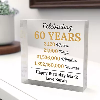 PERSONALISED 30th 40th 50th 60th 70th Birthday Gift Dad Grandad Men Clear Block • £9.99