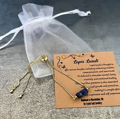 Lapis Lazuli Bracelet Adjustable Slider Chain /Gold Silver Rose Gold/ Crystal • £6.25