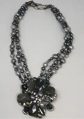 Vintage Michal Golan Semi-precious Stones And Cabochons Flower Pendant Necklace • $110