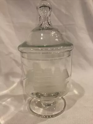 57) Vintage Glass Etched Cutty Sark Apothecary Jar With Lid • $20