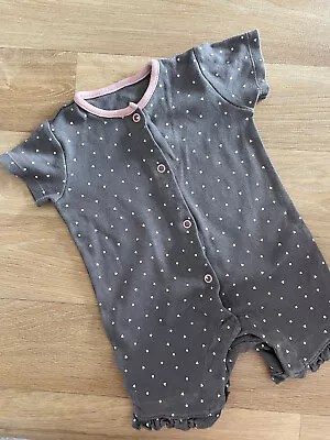 Baby Girl 3-6 Months TU Grey Pink Heart Spot Short Romper • £1.75