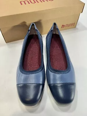 New Munro M172098 Danielle Blue Leather Flats Shoes Women’s Size 8W • $59.99