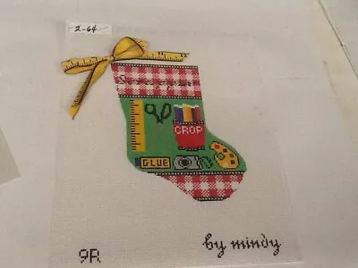 Handpainted Needlepoint Canvas Mini Stocking W/Craft Images By Mindy – New #2-64 • $36