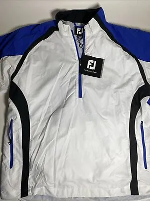 FootJoy Short Sleeve Wind Shirt Size Large NWT White Blue Half Zip • $49