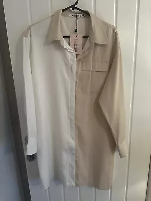 Misguided Size 14 White And Nude Shirt Dress • £6