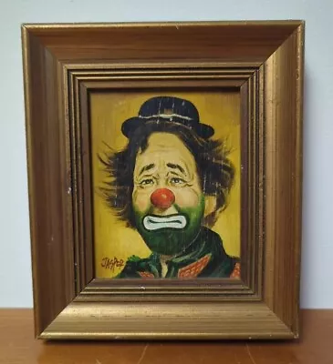 1970s Vintage Sad Clown Painting Signed By Jasper Wood Wooden Framed Art Picture • $49.99