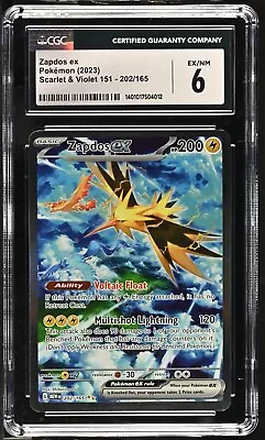 CGC 6 Zapdos EX 202/165 2023 Pokemon 151 Scarlet & Violet Card Psa #202 • $19.99