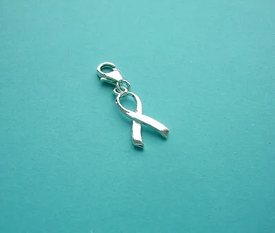 CLIP ON 925 SOLID STERLING SILVER AWARENESS CHARM With SterlingTrigger Clasp • £5.95