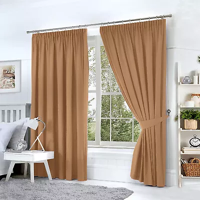 Pencil Pleat Thermal Thick Blackout Curtains Pair Of Ready Made Curtain Panel UK • £16.19