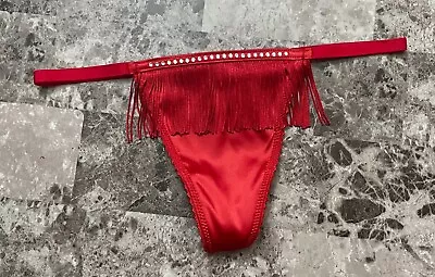 Nwt Victoria's Secret Red Satin Smooth Fringe Rhinestone V String Thong Panties • $23.39