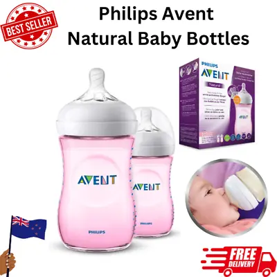 Philips Avent Natural Baby Bottles 260Ml Pink 2-Pack SCF034/27 BPA Free • $96.34