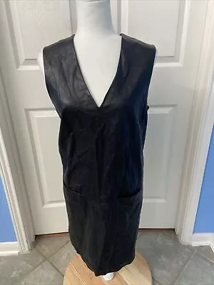 Vince Black Lamb Leather Sheath Dress Size 12 Sleeveless • $77