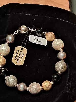 Vintage Beautiful Sterling Cultured Pearl Bracelet Madi In Dominican Republic • $8.88