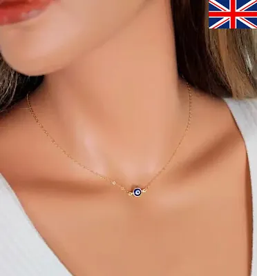 Blue Evil Eye Hamsa Lucky Turkish Charm Pendant Necklace Gold/Silver Gift  • £3.49