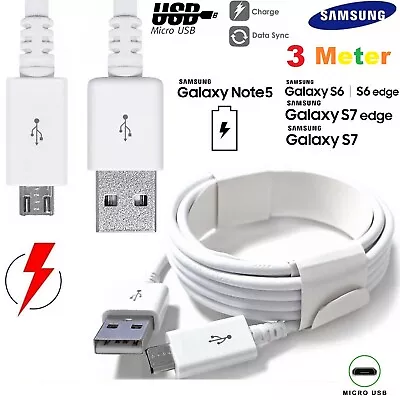 3m Samsung Micro USB Android Charging Cable For Galaxy S6 S7 Edge NOKIA HTC SONY • £0.99