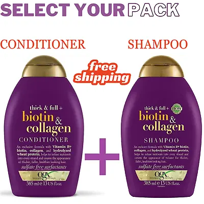 Biotin & Collagen Hair Thickening Sulfate Free Shampoo Conditioner OGX 385ml Uk • £9.99