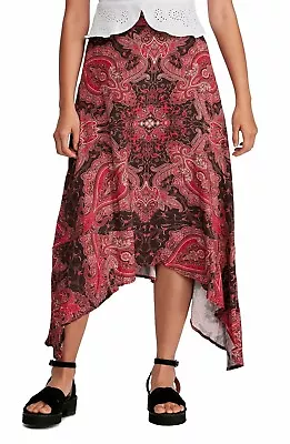 Free People At The Shore Women's Size 8 Deep Plum Red Paisley Handkerchief Skirt • £57