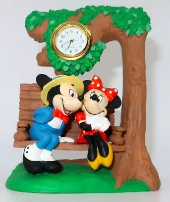 Disney Mickey & Minnie Mouse On Bench Figurine Desk Clock 3 1/2  X 4 1/2  • $31.49
